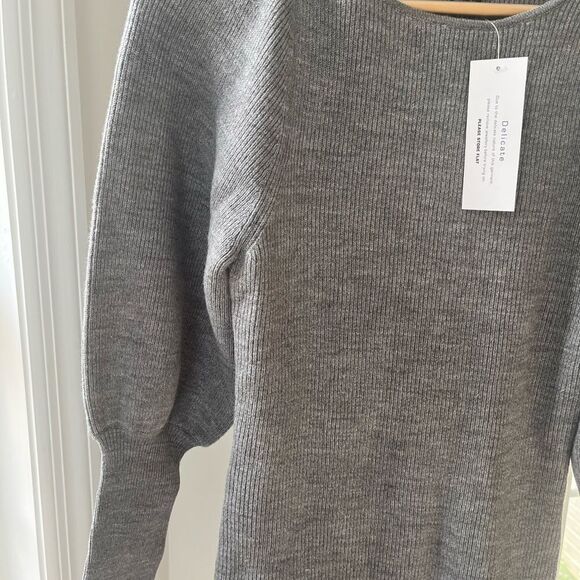 French Connection Long Sleeve Sweater Mini Dress in Gray Size Medium NWT - Picture 3 of 8